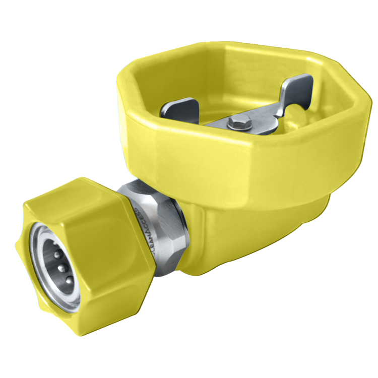 Zawór kulowy ULTRA HYGIENIC® ½’’ z osłoną gumową, złącze żeńskie i obrotowe – żółty