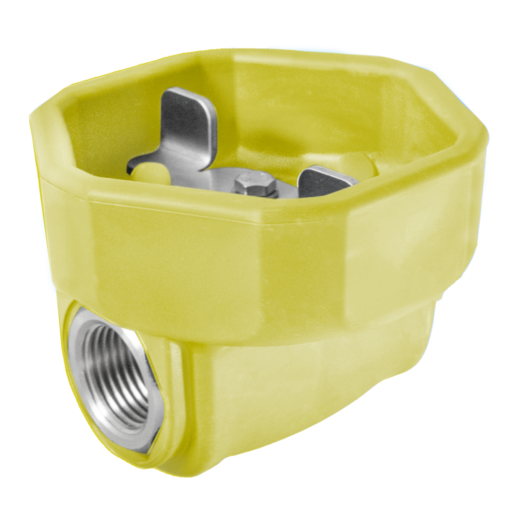 Zawór kulowy ULTRA HYGIENIC® ½’’ – osłona gumowa, żółty