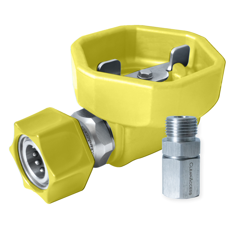 Zawór kulowy ULTRA HYGIENIC® ½’’ z osłoną gumową, złącze żeńskie i obrotowe – żółty